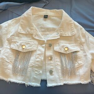 White Cowgirl denim jacket with tassels